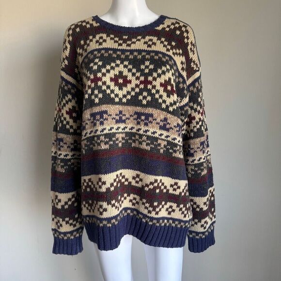 American Eagle Outfitters Sweaters - Vintage American Eagle Fair-Isle  Ramie Cotton Chunky Oversized Knit Sweater